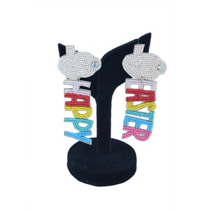 Pendientes de cuentas de conejito multicolor personalizados para CELEBRACIÓN DE Pascua, joyería de plata hecha a mano con diamantes para bodas, festivales - Product Image 5