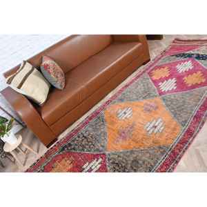 Alfombra Vintage de 3.6x11.1 pies, Alfombra Turca, Alfombra Floral Roja y Naranja - Product Image 3