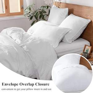 French Flax White Cotton Duvet Cover <b>Set</b> Breathable Soft <b>Comforter</b> Queen Size Bed Solid Pattern Home Hotel Weddings Hospital - Product Image 4