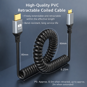 Micro <strong>HDMI</strong> to <strong>HDMI</strong> Cable Spring <strong>Wire</strong> Design 4K 3D Male to Male Cable for Laptop Camera to HDTV Projector - Product Image 5