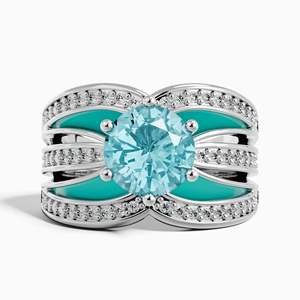Intersect Radiance <b>Ring</b> Aquamarine 925 Sterling Silver <b>Ring</b> With Moissanite Sidestones Elegant Designer Jewelry For Women - Product Image 1