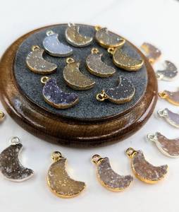 Colgante de Luna Druzy hecho a mano, Plata de Ley 925, chapado en oro de 14K, 15mm, abalorio de media luna de cristal, joyería para mujer - Product Image 6