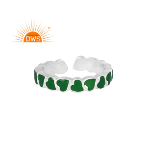 Best Selling Fine <b>Sterling</b> <b>Silver</b> Green Enamel Heart Design <b>Adjustable</b> <b>Ring</b> Custom Jewelry for Women Gift for Her - Product Image 1