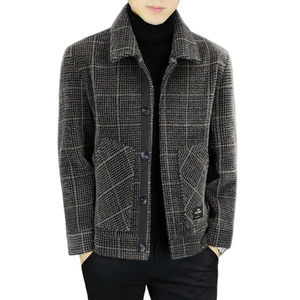 Veste d'hiver en laine à col pour hommes, manteau de costume coupe ajustée à la mode, veste coréenne décontractée à carreaux avec plusieurs poches, vestes pour hommes, vente en gros - Product Image 5