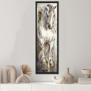 Elegant White Horse Printed <b>Canvas</b> Artwork - Modern Animal Decor,BLACK <b>FRAMED</b> <b>CANVAS</b> - Product Image 1