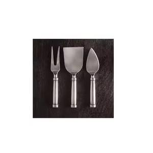 Unique Silver Polished Blade Stainless Steel Rectangular Black Design Handle Cheese <b>Knife</b> Slicer & Spreader Fork Set - Product Image 4