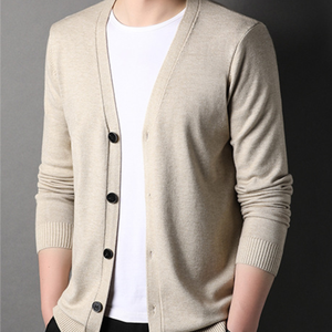 Cárdigan de punto con cuello en V transpirable de tendencia, suéter de algodón con logotipo personalizado impreso, prendas de punto de invierno para hombre, suministro ODM - Product Image 2