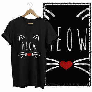 T-shirt 100 % coton motif cœur de chat, léger, respirant, en jersey, coupe ajustée, motif dessin animé chat, coupe ample, haut court, tailles XS, XXS, L - Product Image 1