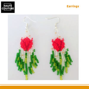 Pendientes de Tallo de Tulipán con Cuentas Bordadas a Mano de Alta Calidad, 6 cm de Largo, con Borlas Largas para Mujer - Product Image 5