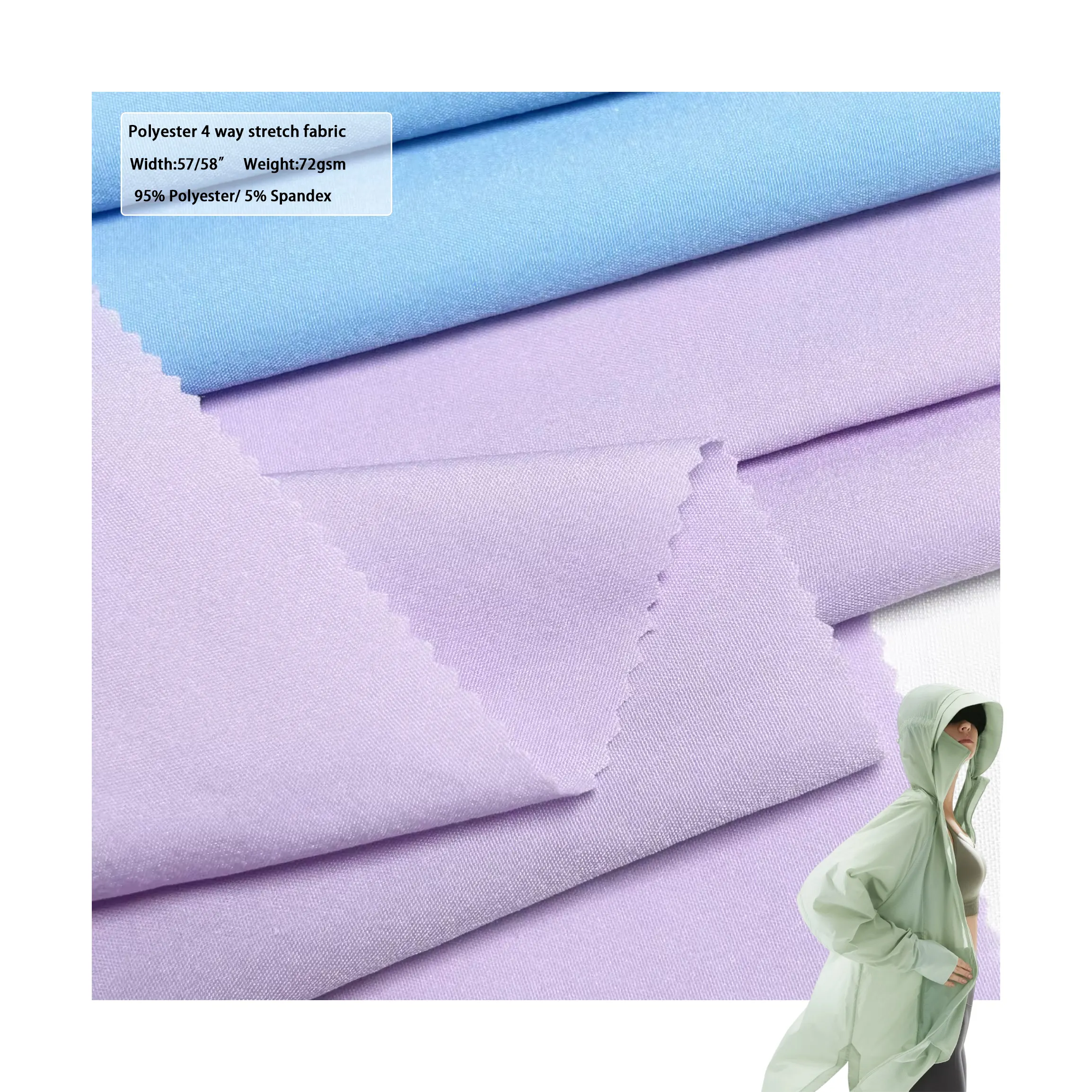 Stock de telas al por mayor, material de spandex, impermeable, tejido de nailon elástico de 4 vías para ropa deportiva