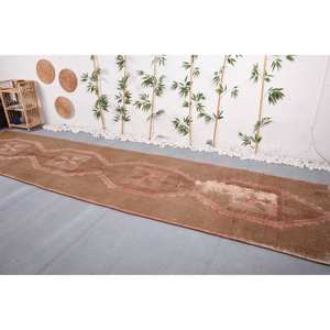 Classique marron Vintage turc tapis fait à la main 4x15.7ft Patchwork Rectangle laine Polyester matériel pour salon chambre pour adolescents - Product Image 2