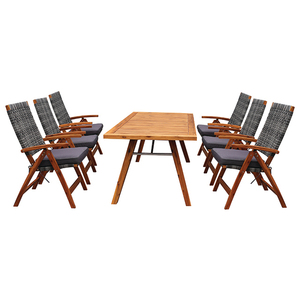 Artex dong thap nhà máy <span class=keywords><strong>7</strong></span> mảnh bàn ăn đặt Gỗ keo rắn với Ghế gấp dệt dây xám và đệm ghế - Product Image 2