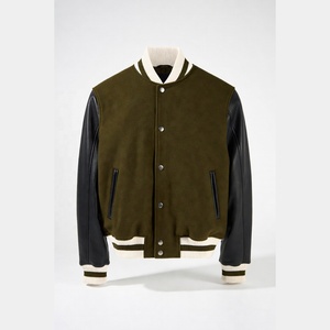 Luxury Custom Gold/<b>Silver</b> Embroidery Varsity <b>Jacket</b> Dark Green Melton Wool Brown Leather Sleeves Striped Detail Unisex - Product Image 1