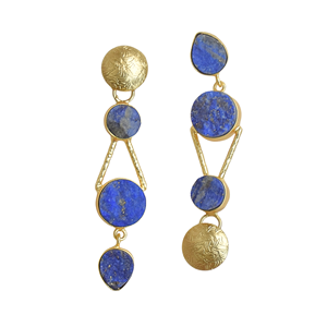 Boucles d'oreilles pendantes vintage en lapis-lazuli, laiton plaqué or 18 carats, Laxmi Jewelers LJ 1429, cadeau pour femme - Product Image 5