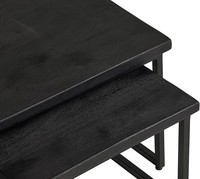Ensemble de 3 tables basses au design industriel moderne avec finition noire Mobilier de salon en manguier et fer