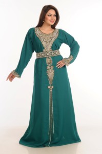 Teal Zari Work Stones & Beads Embellish Georgette Islamic Style Arabian Maxi Partywear <b>Kaftan</b> - Product Image 2