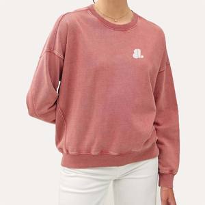 Recién llegado, lavado ácido para mujer, bordado, forrado, sólido, informal, antideslizante, poliéster/algodón Terry, 300g, peso pesado, Invierno - Product Image 5