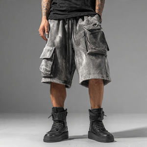 Conjunto de Pantalones Cortos Cargo de Dos Piezas para Hombre, Estilo Casual, Lavado Ácido, Forro Polar de Invierno de 260GSM, Cintura Alta con Cordón, Transpirable - Product Image 2