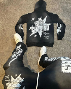 Ensemble survêtement personnalisé avec broderie d'appliques en détresse pour hommes sweat à capuche délavé à l'acide mode streetwear de haute qualité - Product Image 4