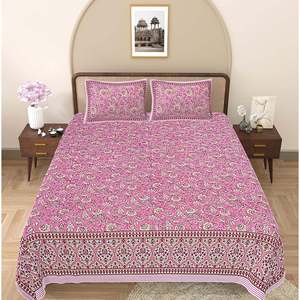 Fuchsia Pink Floral Printed <b>King</b>-<b>Size</b> Double Bedsheet 2 Pillow Covers 3-Piece Set Cotton Flat Bed <b>Sheet</b> for Home Use (ADB1476) - Product Image 2