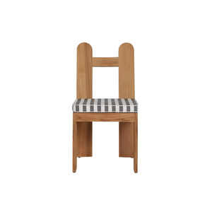 Chaise d'extérieur en teck avec coussin rayé - Product Image 1