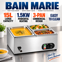 Bain-marie électrique commercial en acier inoxydable 220V 1500W, trois bacs, grande capacité 15L pour hôtels et restaurants