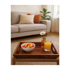 <span class=keywords><strong>Plateau</strong></span> <span class=keywords><strong>de</strong></span> service en bois rustique avec poignées, <span class=keywords><strong>plateau</strong></span> ottoman décoratif pour le thé, le café et la décoration <span class=keywords><strong>de</strong></span> la maison <span class=keywords><strong>de</strong></span> style campagnard - Product Image 1