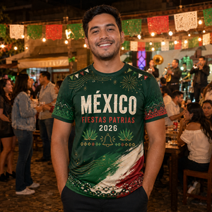 T-shirt personnalisé sur le thème de la culture mexicaine pour la fête de l'Indépendance, chemise de célébration à thème national, impression par sublimation intégrale, chemise de festival mexicain - Product Image 1