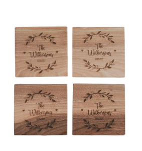 Sous-verres en bois d'acacia naturel faits à la main, forme carrée, pour boissons et thé, articles de table et de cuisine - Product Image 4