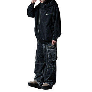 High Quality Customized Side Zipper <b>Zip</b> up Vintage Washed Pullover Loose Boxy Oversized Zipper <b>Pocket</b> Man <b>Hoodie</b> - Product Image 5