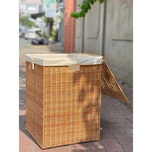 Canvas Liner and <b>Handles</b> Handcrafted Bamboo & Rattan Storage <b>with</b> Lid: Premium Hotel Laundry Rattan <b>Basket</b> - Product Image 2