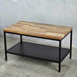 Table de salon design industriel à deux niveaux 80x50x45 cm Plateau en bois d'acacia avec pieds en fer Modèle TT68130 - Product Image 3