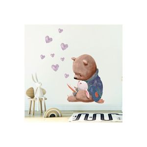 Adesivo da parete per camera dei bambini libri di lettura di orso e coniglio carino