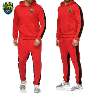 Conjunto atlético de tela cómoda para hombre, chándal con rayas laterales, patrón sólido con capucha, ropa informal para correr - Product Image 3