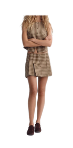 Falda corta a cuadros marrón bohemio de calidad superior con flecos para un aspecto relajado y listo para festivales disponible a granel - Product Image 2