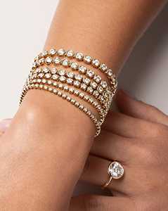 Conjunto de Bezal de oro sólido de 10K a la moda, pulsera de tenis con diamantes de moissanita redonda, pulsera llamativa de eternidad completa, regalo de boda para esposa - Product Image 3