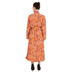 Nouveau Kimono Sari en Soie pour Femme Style Bohème Orange Paisley Floral Garden Luxe Robe de Plage Douce Regal House Cadeau de Fête - Product Image 2