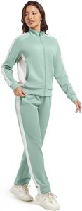 Femmes décontracté Gym Jogging costumes à manches longues complet fermeture éclair survêtement ensemble poches bouton décoration toile tissu 2 pièces tenues - Product Image 6