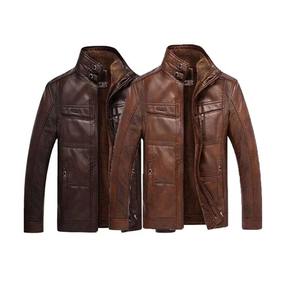 Veste en cuir formelle OEM pour hommes col montant Logo personnalisé Design avant hiver chaud doublé coupe ample disponible en gros - Product Image 4
