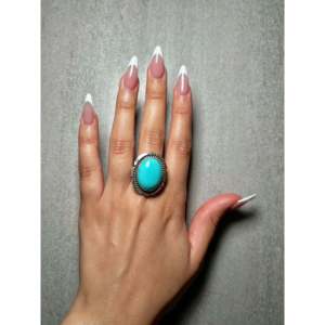 Alfred Martinez Kingman Turquoise & Rose-Gold Plated Sterling Silver <b>Adjustable</b> <b>Ring</b> Stainless Steel Inlay Setting Gift - Product Image 5