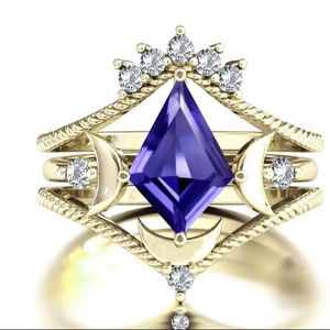 Lune de ma vie Unique Art Déco Tanzanite Bague de fiançailles Ensemble Alliance en argent sterling 925 Style classique pour les fêtes - Product Image 1