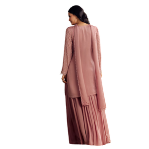 Vente en gros de vêtements ethniques pour femmes costume de fête personnalisé de fournisseur d'usine OEM ensemble Kurta rose avec palazzo brodé et paillettes Dupatta - Product Image 5