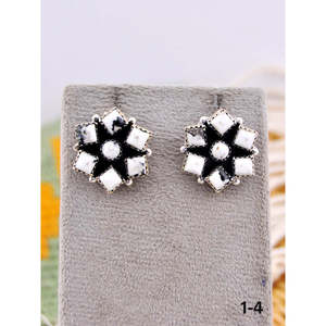 Southwest-Style White Buffalo & <b>Sterling</b> <b>Silver</b> <b>Stud</b> Earrings Bezel-Set Flower Pattern Post Earrings - Product Image 1
