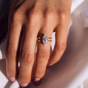 Bague de fiançailles en diamant naturel 3 CT taille marquise Bague de fiançailles double couche Bague unique en or massif 14k Diamant Bijoux personnalisés - Product Image 6