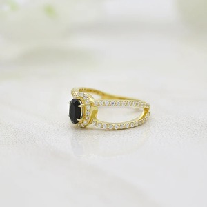 Bague ovale en onyx noir ovale 6x4mm or jaune vermeil, bague de fiançailles en pierres précieuses fines, bijoux de mariage pour femmes, nouveauté - Product Image 3