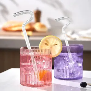 Pailles antirides horizontales en verre transparent réutilisables pour boire sur les lèvres