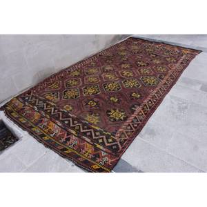 Tapis Ethnique Rouge Jaune Laine 5.9 X 11.5ft Tapis Turc Fait Main Patchwork Design Support Latex pour Salon Couloir 10mm - Product Image 2