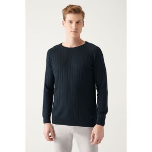 Maglione di maglieria da uomo blu Navy girocollo Jacquard Slim Fit taglio Slim A22y5179