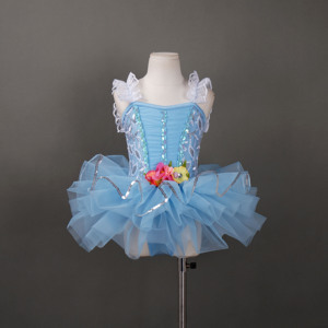 Vestido de Tutú Azul Claro para Ballet, Traje de Danza con Lentejuelas y Decoración de Encaje en los Hombros - Product Image 1