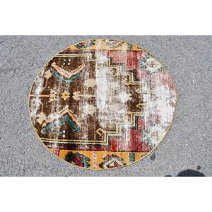 Alfombra turca de área grande marrón Vintage de 2,8x2,8 pies, clásica, hecha a mano, de lana, retales abstractos, patrón de pasillo, látex para decoración de habitación - Product Image 4